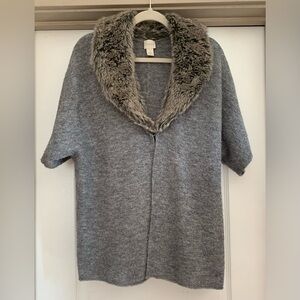 Wool Blend CHICO’S Women’s Faux Fur Collar Luxury Basic Cardigan Duster Sweater